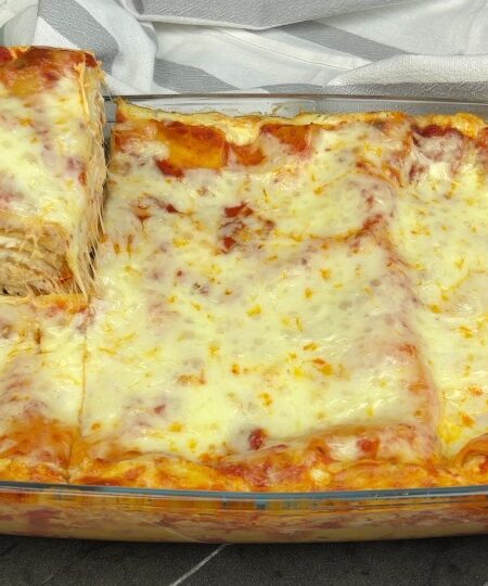 baked classic four cheese lasagna in plate