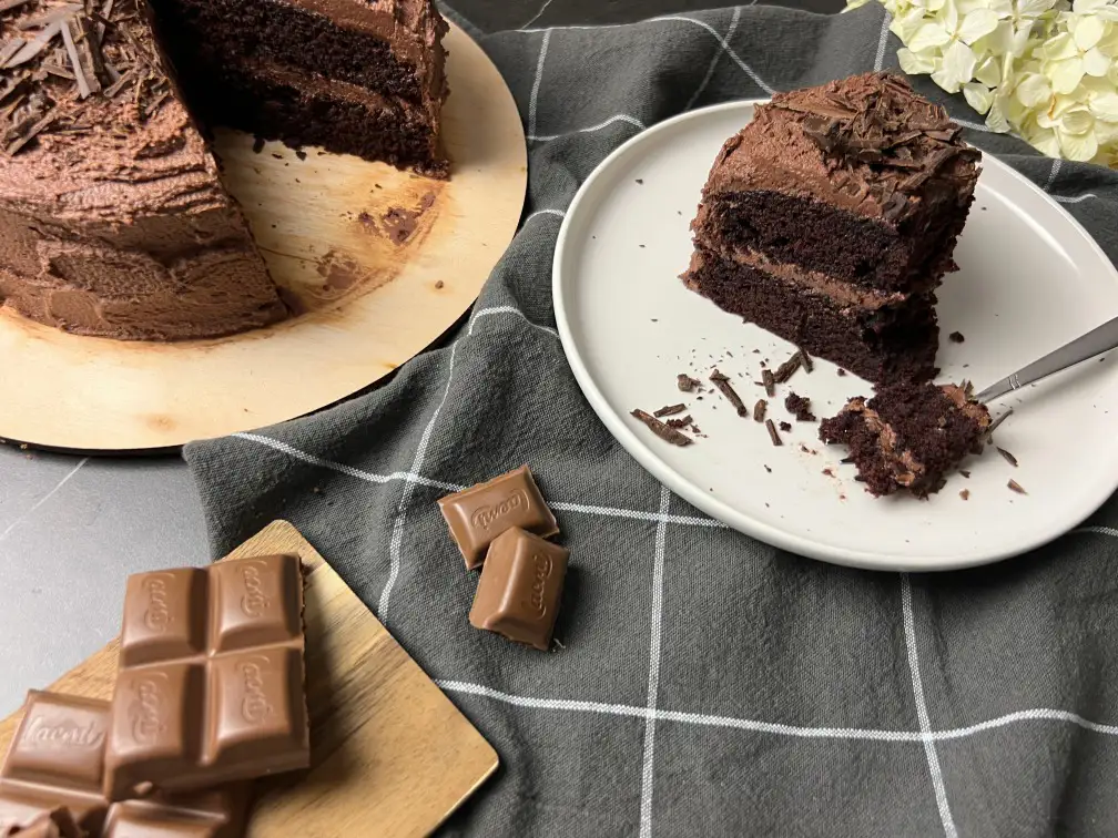 rich and moist chocolate cake on plate